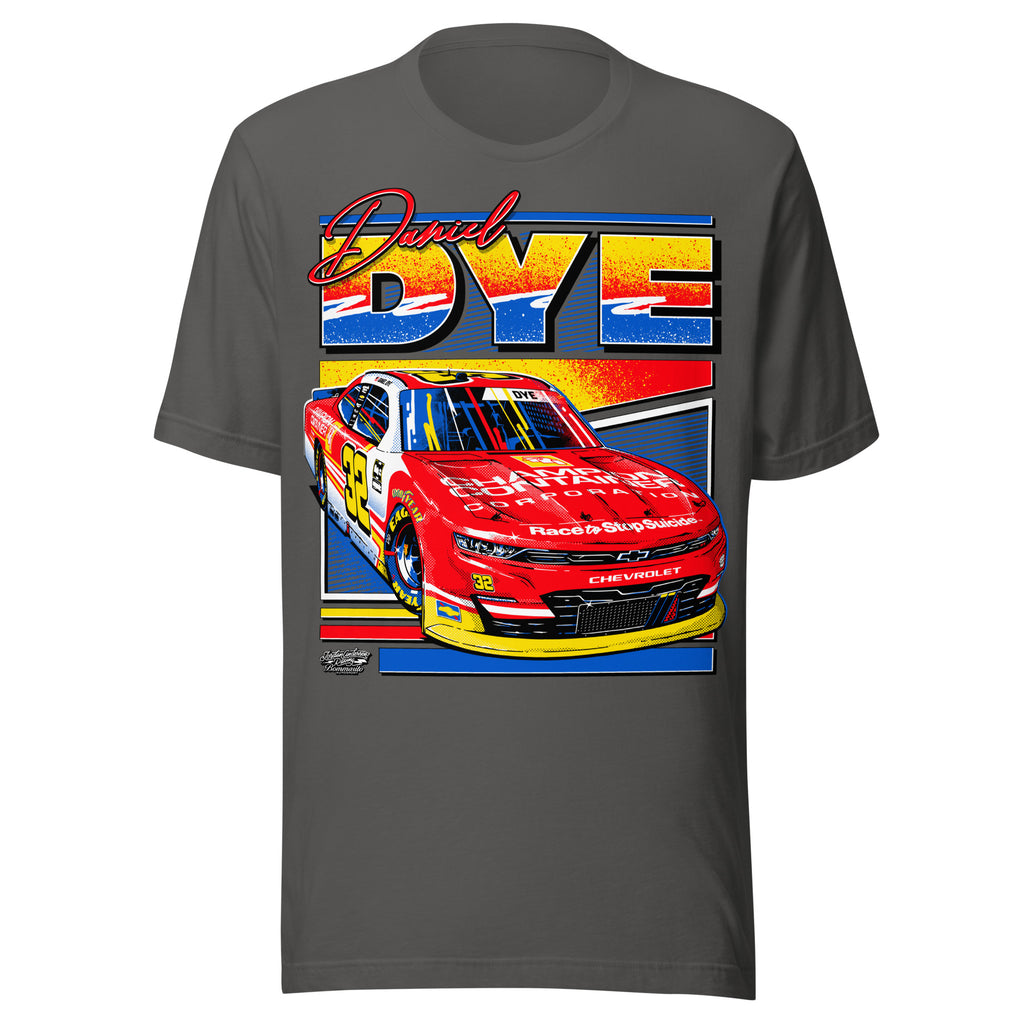 Daniel Dye #32 NASCAR O'Reilly Auto Parts Series tee in asphalt grey, front view