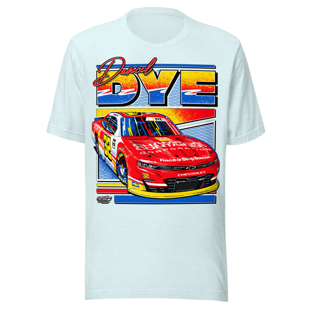 Daniel Dye #32 NASCAR O'Reilly Auto Parts Series tee in heather ice blue, front view