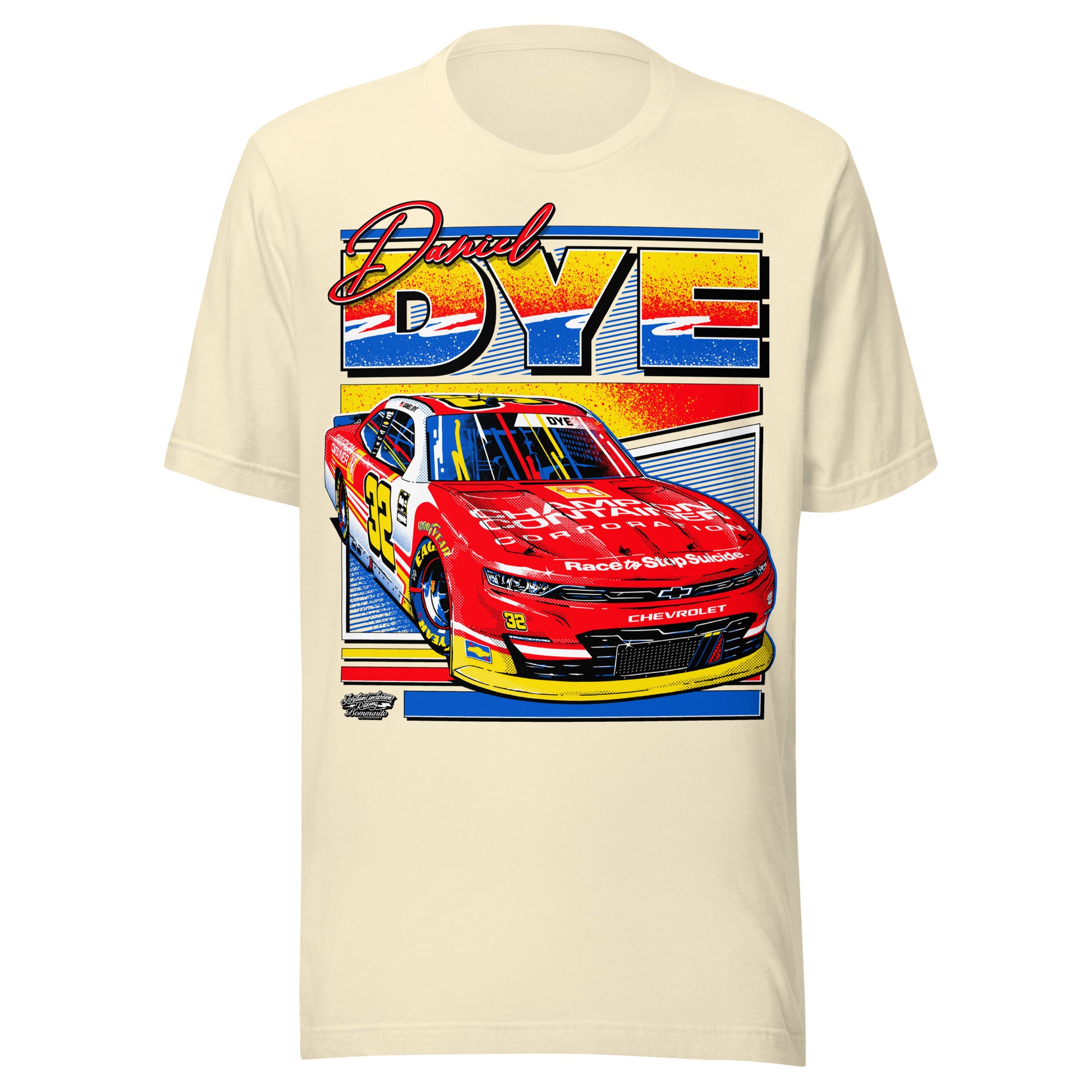 Daniel Dye #32 NASCAR O'Reilly Auto Parts Series tee in natural, front view