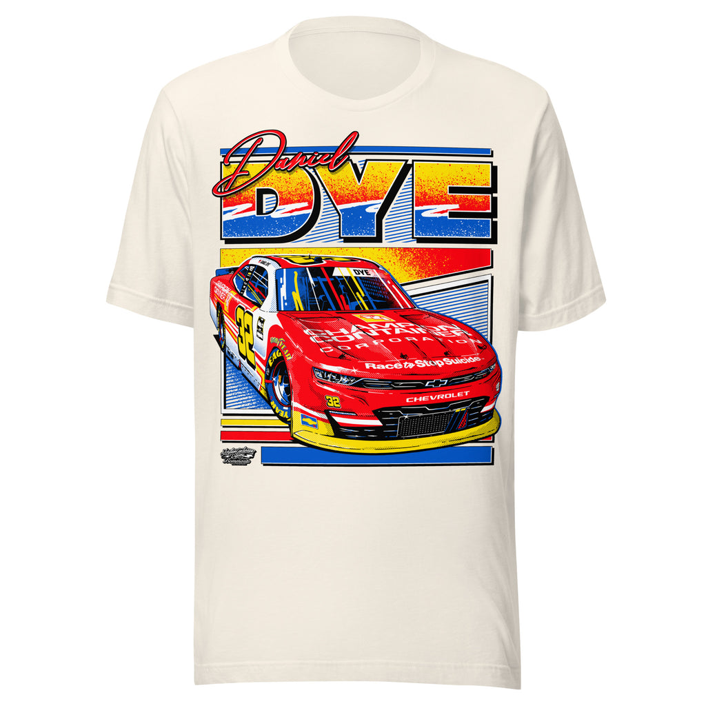 Daniel Dye #32 NASCAR O'Reilly Auto Parts Series tee in vintage white, front view